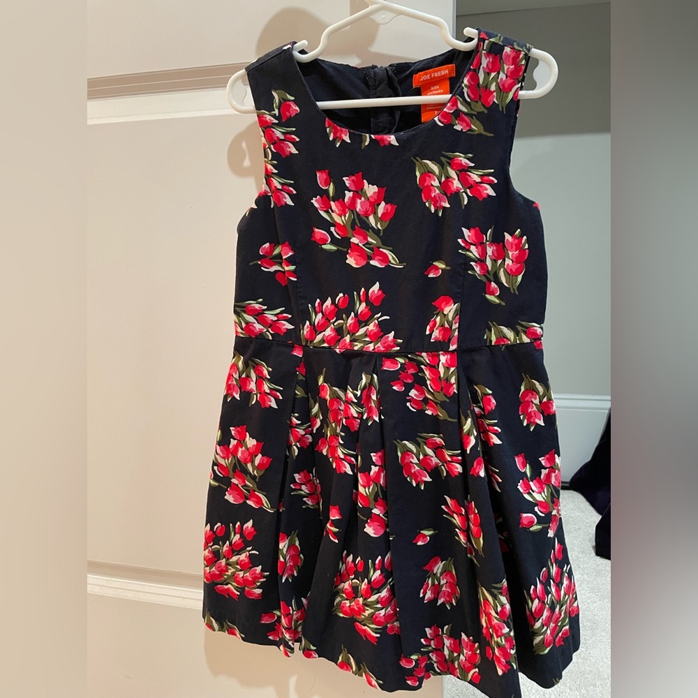 Joe Fresh Red and Black Pleated Fit and Flare Dress
